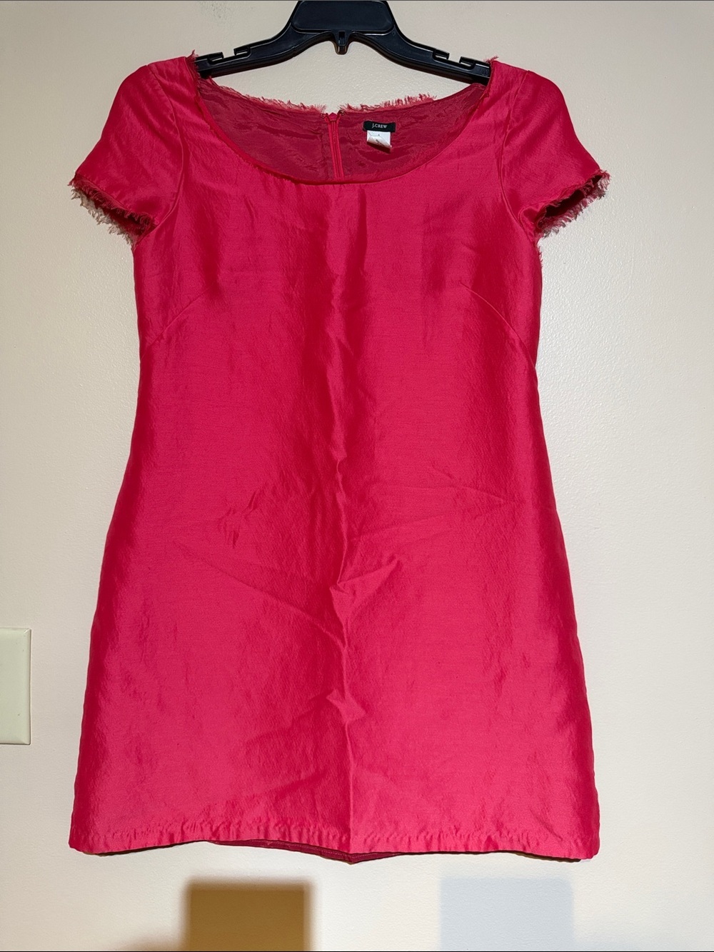 Vintage J. Crew Bright Fuchsia Short Sleeve Dress cotton silk blend